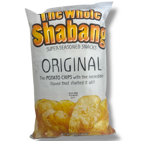 The whole shabang original potato chips 170g packaging showcasing delicious original potato chips, perfect for snacking.