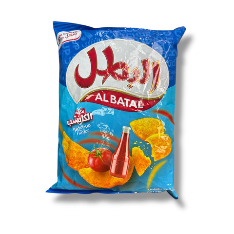 Al Batal Potato Chips – Ketchup Flavor, a delicious Arabic snack featuring crispy and flavorful ketchup flavored potato chips.