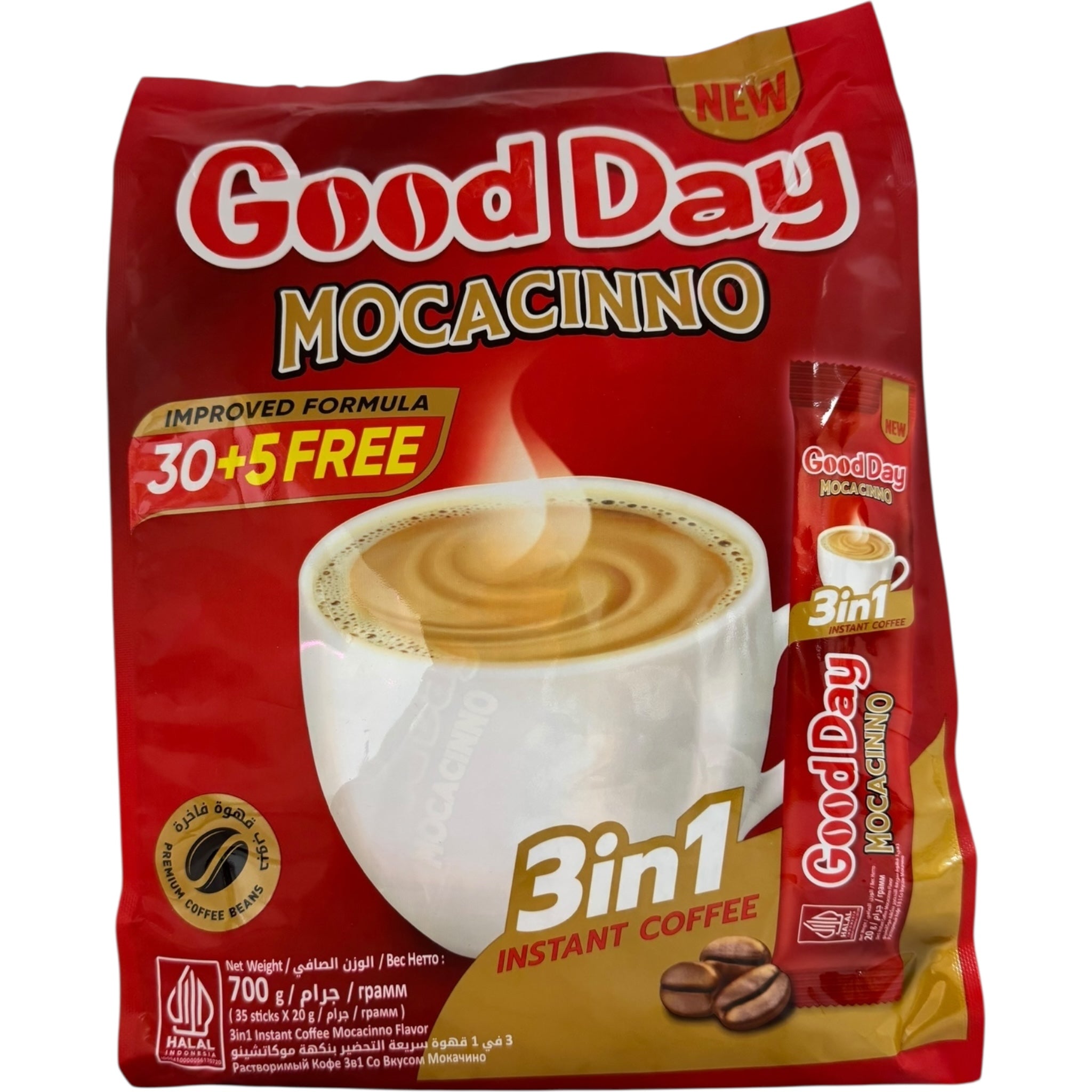 Good day mochaccino beverage in a cozy cafe setting, featuring rich coffee layers and a creamy texture.
