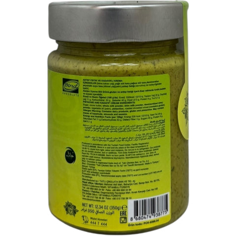 Close-up of Bind Dubai chocolate pistachio paste highlighting its rich texture and flavor.