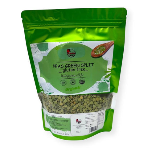 Albasha PEAS GREEN SPLIT ORGANIC - a premium package of organic green split peas, rich in nutrients and perfect for healthy meals.