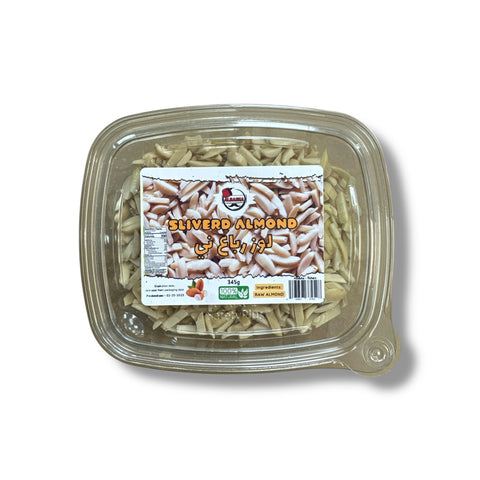 Albasha silvered almond, premium quality silvered almonds ideal for garnishing and snacking.
