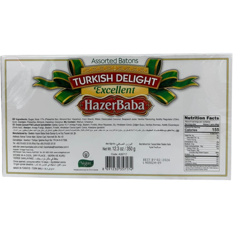 Hazerbaba Turkish delight displayed as an assortment of traditional Turkish sweets, highlighting their vibrant colors and unique textures.