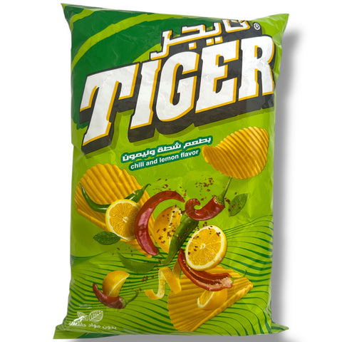 Tiger chips chili&lemon 90g - Crunchy chili and lemon snacks for a zesty flavor experience.