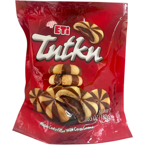 Eti tutku cookies filled with Choco cream 180g pack showcasing delicious chocolate-filled cookies.