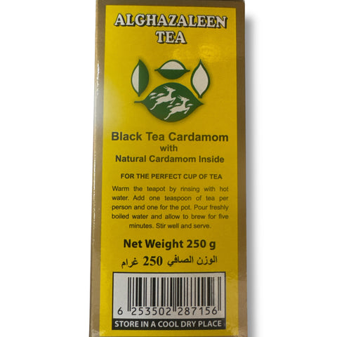 Alghazaleen black tea cardamom package, highlighting the exquisite blend of flavors in black tea with cardamom.