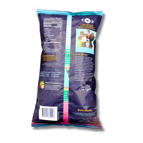 Close-up of Siete Grain Free Tortilla Chips – Sea Salt - 15 oz (425 g) Family Pack, emphasizing the gluten-free and grain-free features for healthy snacking.