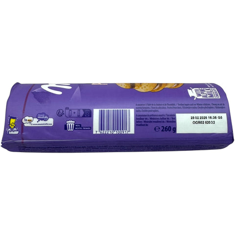 Close-up view of Milka Choco Biscuit, showcasing its chocolatey coating and crispy texture, ideal for enjoying during breaks.