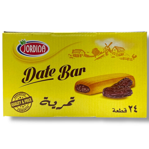 Close-up of Jordina date bar, showcasing its ingredients, perfect for those seeking nutrient dense snacks.