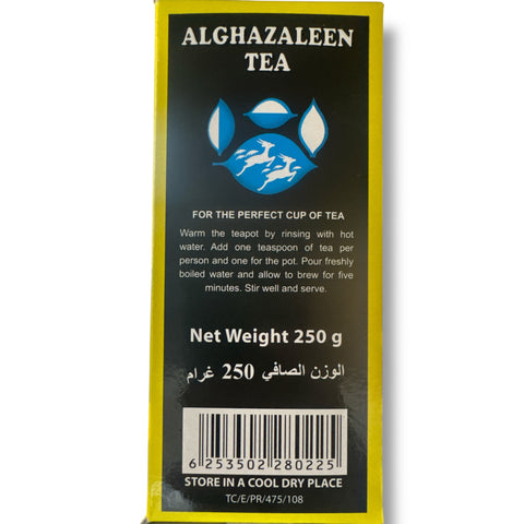 A steaming cup of Alghazaleen Earl Grey tea, highlighting the elegant presentation and rich flavor profile of this popular tea variety.