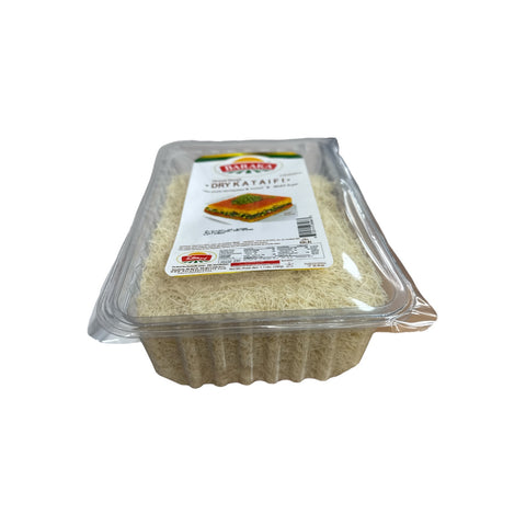 Close-up of Baraka Dry Kataifi Dough demonstrating the texture of the dough, perfect for homemade Middle Eastern desserts, emphasizing its Halal certification and ease of use.