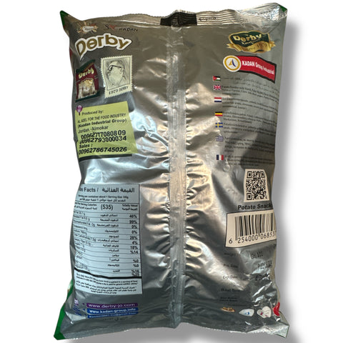 An appetizing view of Derby kadan chips, highlighting their crispy texture and perfect seasoning from ALBASHA Store.