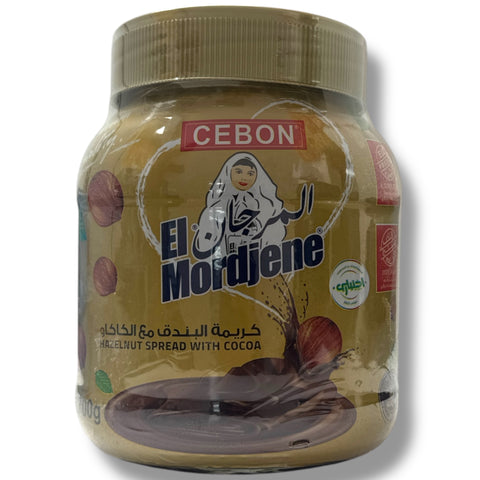 El Mordjene Hazelnut Spread With Cocoa - A rich, creamy texture perfect for spreading and baking, showcased in a jar.