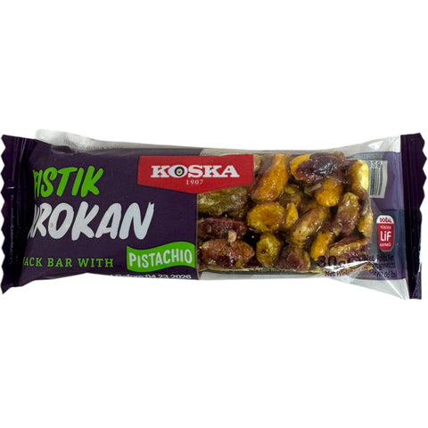 Koska pistachio snack bar, a delicious source of energy featuring pistachio energy bars, ideal for on-the-go snacking.