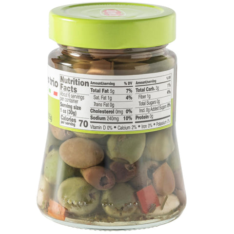 Fratelli D'Amico, Italian Olives Mix Pitted with garlic and red and yellow peppers, 9.9 oz (280g)