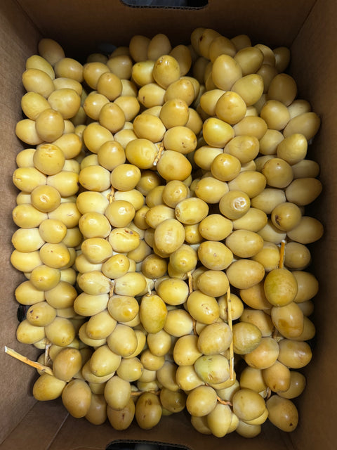 30lb box Fresh Date (barhi Date) showcasing premium quality dates in a 30lb box of dates ideal for healthy snacking and cooking.