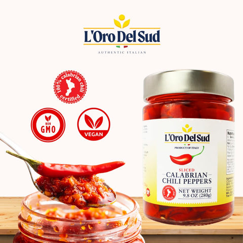 L'Oro Del Sud, Sliced Calabrian Chili Peppers, 9.8 oz (280 g)