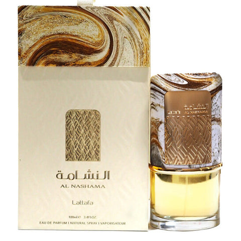 Bottle of Lattafa Unisex Al Nashama, a premium lattafa fragrance, showcasing its elegant design and branding.