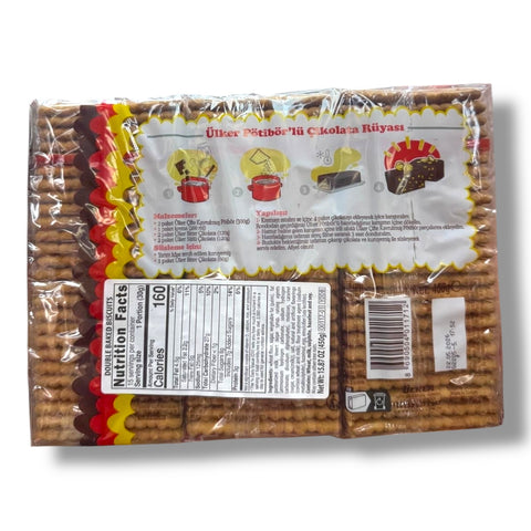 Close-up of Ulker Double Roasted Tea Biscuits highlighting their flaky texture, ideal for enjoying as traditional Turkish tea biscuits.