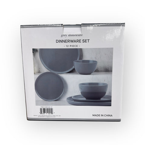 Versatile DINNERWARE SET grey stoneware - 12 PIECE - featuring plates, bowls, and serving pieces for everyday use.