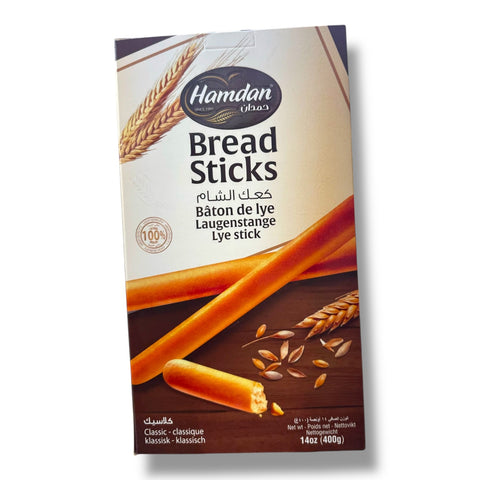 Hamdan breadsticks - Classic box design featuring delicious anise-flavored breadsticks, ideal for any snack time. Shop for delicious breadsticks online.