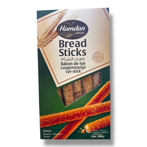 Hamdan breadsticks - Sesame - Sésame packaging showcasing crispy sesame breadsticks, highlighting their premium ingredients and distinct flavor, perfect for a delightful snack.
