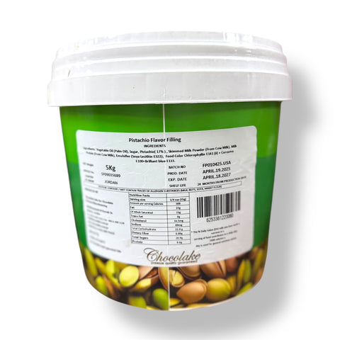 Close-up of Chocolake Pistachio Cream Spread, a gourmet pistachio cream spread perfect for enhancing desserts and baked goods, made from the finest Dubai pistachios.