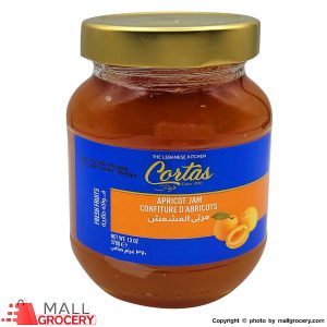 Cortas Apricot Jam 370G jar with gold lid and blue label