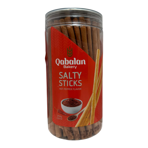Qabalan Salted Stick spicy 250 G packaging showcasing the spiciness and quality of the product.