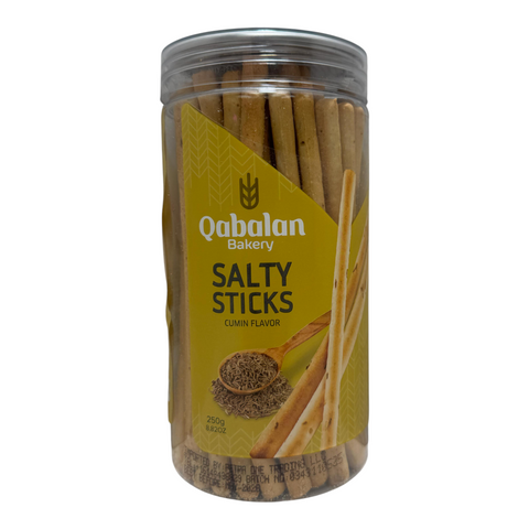 Qabalan Salted Stick Cumin 250 G packaging showcasing the product details and features.