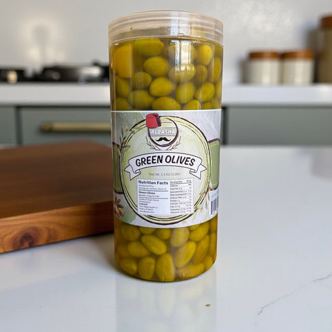 High Quality Green Olives – 1.5 KG Jar from ALBASHA Store for Gourmet Cooking