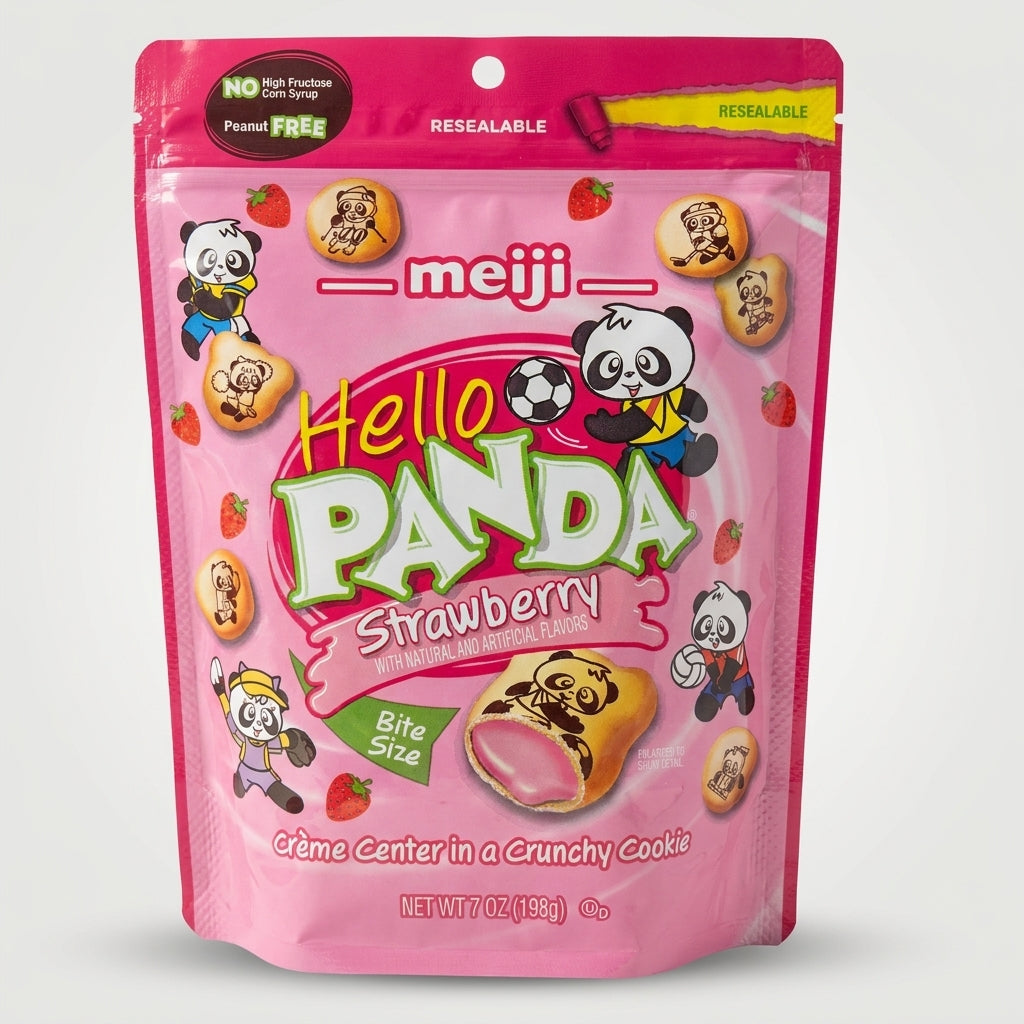 Meiji Hello Panda Strawberry 7 oz - Bite Size Crunchy Cookie Snacks