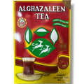 Alghazaleen tea package displayed on a clean white background showcasing its vibrant design and branding by ALBASHA Store.