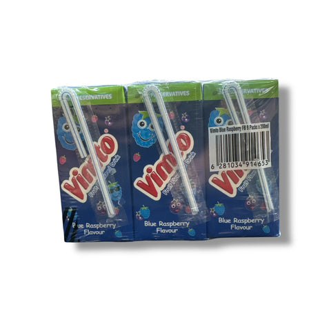 Vimto blue raspberry 9pc box featuring refreshing fruit flavored beverages in a colorful array.