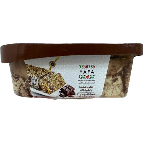 Close-up view of Yafa halva with chocolate 400g, highlighting the texture and quality of the product.