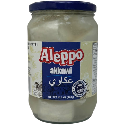 Aleppo akkawi cheese product image showcasing its creamy texture and traditional packaging.
