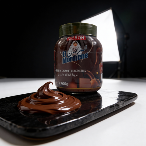 Delicious pancakes topped with Cebon El Mordjene Gourmet Chocolate Spread, perfect for elevating your brunch experience.