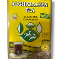 Alghazaleen black tea cardamom displayed in a cup, showcasing the rich color and texture of black tea with cardamom.