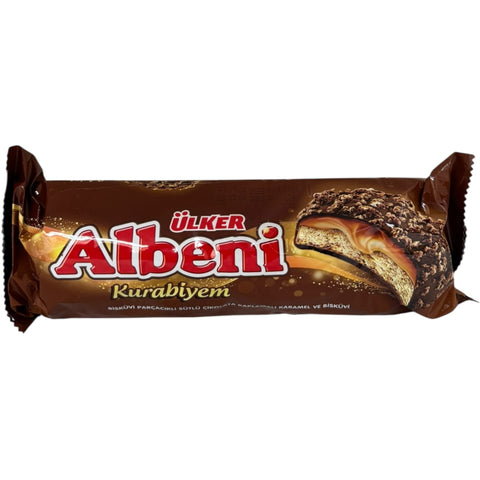 Ulker Albeni chocolate product packaging showcasing the delicious snack bar with rich chocolate coating.