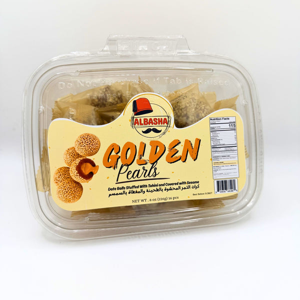 Golden Pearls Date Balls - Date Balls Stuffed With Tahini and Covered with Sesame, showcasing a close-up of the delicious treat.