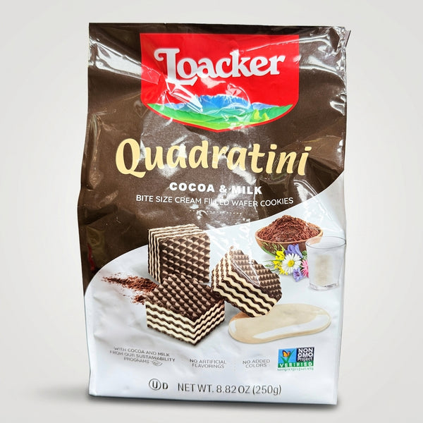 Loacker Quadratini Cocoa & Milk 8.82 oz - Bite Size Wafer Cookies