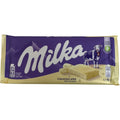 Milka white chocolate bar packaging showcasing the delicious creamy white chocolate.