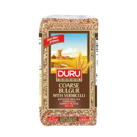 Packaging of DURU MEDIUM COARSE W/VERMICELLI 1KG showcasing the product's quality and texture, ideal for delicious meals.