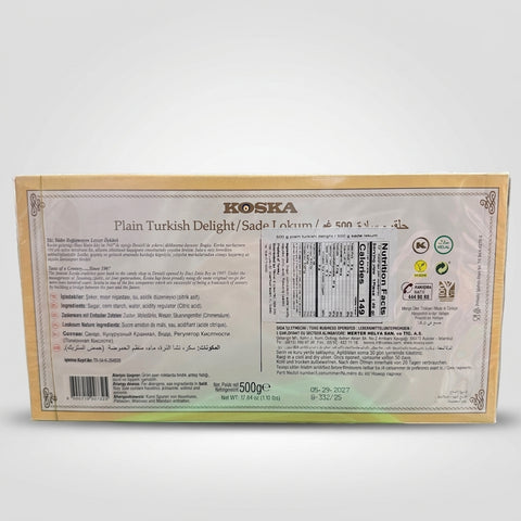 Koska Turkish Delight Plain Sade Lokum 500g - Authentic Vegan Confection