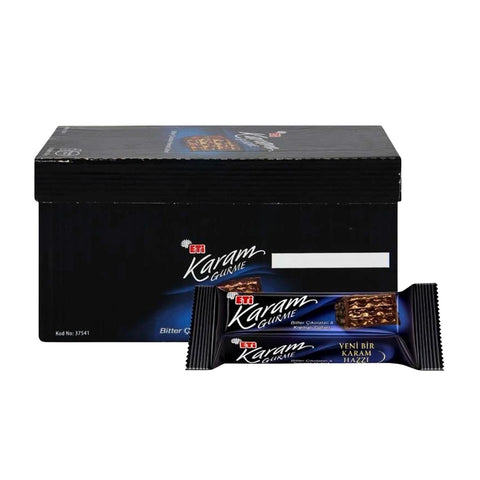 Close-up of Eti Karam Wafer Cacao 50G box showcasing the crispy cacao wafer cookies.