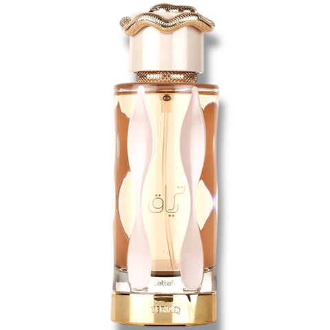 Elegant packaging of Latafa treaq, an exquisite arabian perfume.