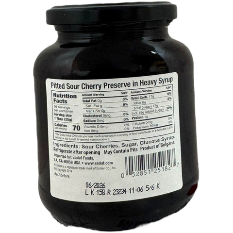 Sadaf sour cherry preserve pitted, showcasing rich flavor and quality as a versatile pitted cherry jam.