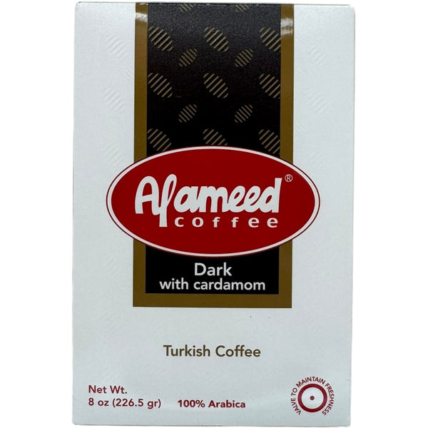 Alameed Turkish coffee dark with cardamom. Authentic Turkish coffee with cardamom perfect for coffee lovers.