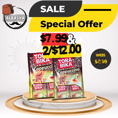 ToraBika Cappuccino packaging showcasing the best cappuccino mix for rich flavor and creamy taste, 100% instant coffee for a delightful home café experience.