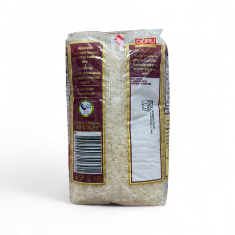 Close-up view of Duru Baldo Rice 1KG showcasing the premium quality and texture of the rice.